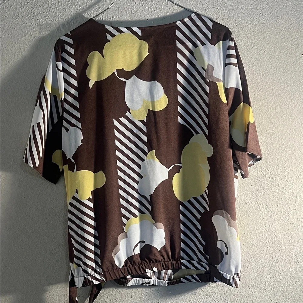 New York & Company Yellow and White Patterned Blouse
